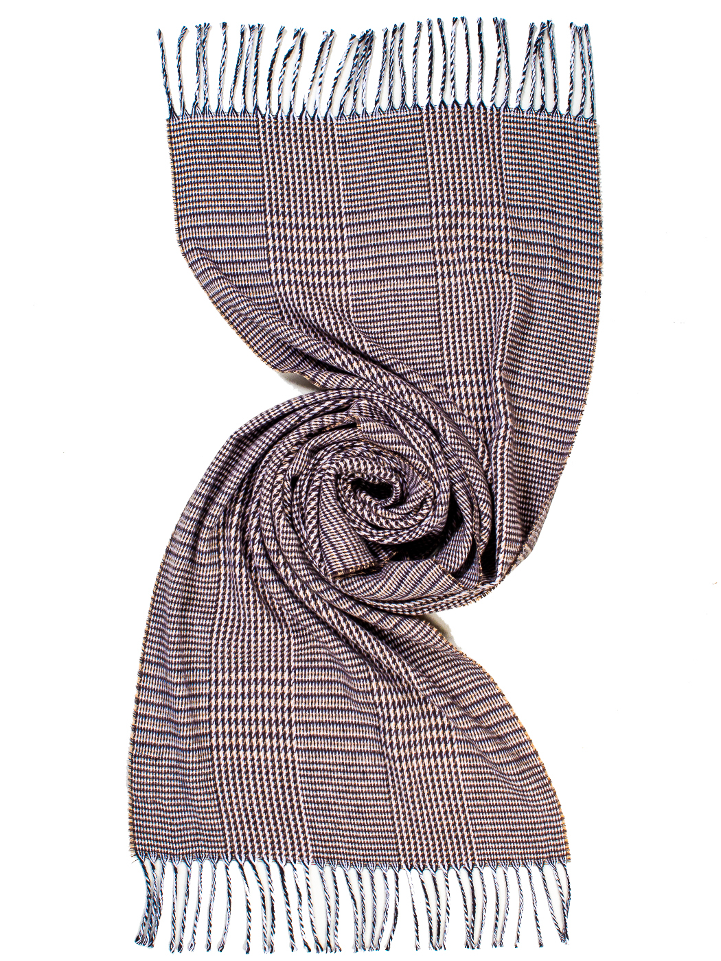 STOLA JACQUARD SCOTTISH CON FRANGE 50%CO 50%PC MADE IN ITALY       - BEIGE
